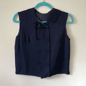 Vintage Lord and Taylor Navy Cropped Sleeveless Bow Silky Top Size Small